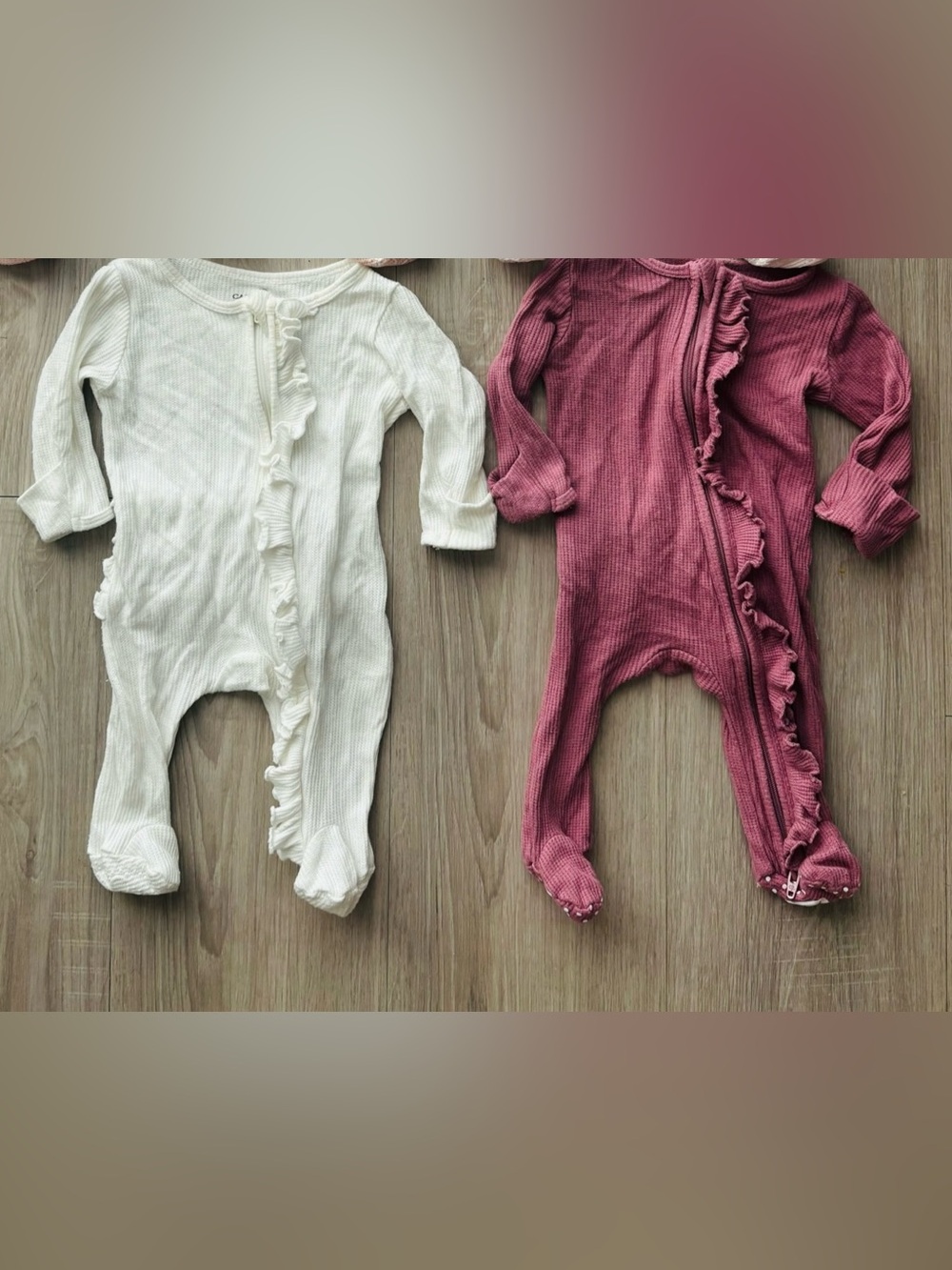Caden Lane Ruffled waffle 3 NB Bundle White and Pink/purple